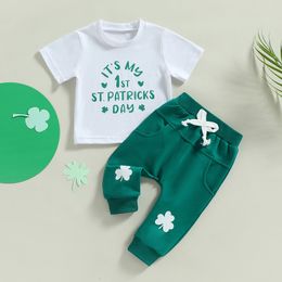 Clothing Sets Summer Baby Boy 2Pcs Outfits Clothes Short Sleeve Letter Rabbit Print Tops Shamrock Jogger Pants Toddler Clothing Set 230322