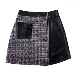 Skirts Maylofuer Genuine Sheepskin/ Lambskin Women Sexy Black Real Leather Skirt With Zipper High Waist Mini Short
