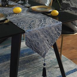 Table Runner Nordic Table Runner Luxury Printed Curve with Tassel Elegant Christmas Dining Table Runner Modern Silver Bed Runner 230322