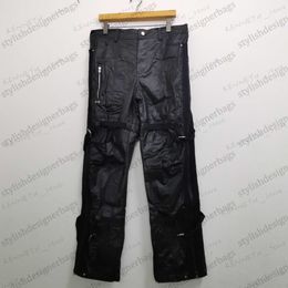 Men's Pants High Street Black Lace Wax Brushing Functional Wax Pants Vibe Style Multi Zipper Casual Pants T230322