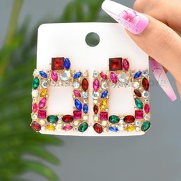 Dangle Earrings Colorful Rhinestone Square For Women 2023 Trend Classic Luxury Quality Brand Vintage Jewelry Piercing Ear Accessories