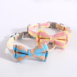 Dog Collars Adjustable Pet Bow Tie With Bell Kitten Puppy Cute Lattice Collar Removable Knot Necklace Accessories