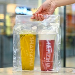 Reusable PVC Milk Tea Bag Single Double Cup Beverage Packaging Bag Takeaway Thickened Packaging Bags LX5504