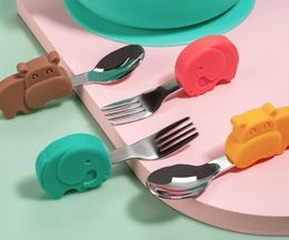 Dinnerware Sets Baby Gadgets Tableware Set Children Utensil Stainless Steel Toddler Cutlery Cartoon Infant Feeding Spoon Fork SN