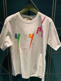 New 2023 Advanced version Womens T-Shirt Italy trendy Clothing 2G letter Graphic Rainbow lightning Print couple Casual Wear cotton Round neck men and women tops tees