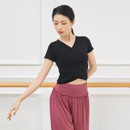 Stage Wear 2023 Spring Latin Dance Practise Tops For Women Dancing Clothes Adult Modern Rumba Shirts Short Sleeves Clothing