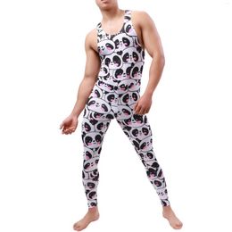 Undershirts Men Undershirt Sexy Underwear Bodysuit Lingerie Wrestling Singlet Pajamas Sleeveless Long Pants Jumpsuit Sleepwear Nightwear