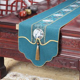 Table Runner Chinese Table Flag Waterproof Tea Mat Long Tea Table Cloth Art Table Cloth Tea Table Cloth Bed Flag Tasseled Table Runner 230322