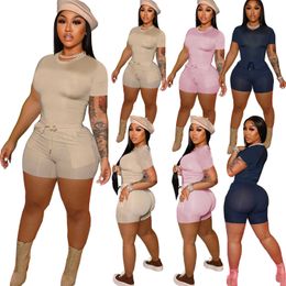 Women's Tracksuits Sexy Short Sleeve O Neck Shorts 2 Piece Set Women 2023 Summer Fashion Bodycon Short Sets Loose Casual Female Outfits P230320