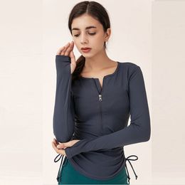 LL Zipper Long Sleeve Yoga Shirts Sports Quick Dry Fit Running Thumb Holes Elastic Top Women Workout Gym Clothes LL108