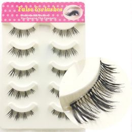 False Eyelashes 5 Pairs Fake Handmade Half Qualtiy Fiber Makeup Lashes Natural Soft Eye Extension ToolsFalse