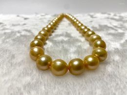 Chains Fine Jewellery Natural Sea 13mm Near Round Golden Pearls Necklace For Women Less Flaw Clasp