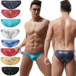 Underpants Men Briefs Jockstrap Shiny PU Leather Latex Gay Underwear Masculina Cueca Clubwear Ropa Interior Hombre Panties