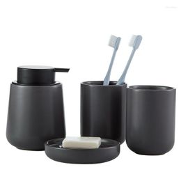 Bath Accessory Set Gray 4 Pieces Ceramic Bathroom Accesories Toothbrush Holder Hand Soap Dispener And Dish Toothpaste Storage Organizer