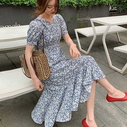 Casual Dresses Short Sleeve Dress Women Trendy Female Holiday Artistic Summer Ulzzang Elegant 2021 Daily V-neck Ankle Length Leisure Simple Ins G230322