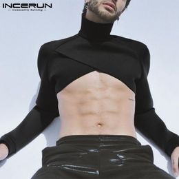 Men s Tracksuits Fashion Men Crop Tops Solid Turtleneck Long Sleeve Sexy Casual Irregular Undershirt Streetwear 2023 Camisetas INCERUN S 5XL 230322