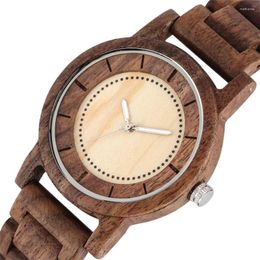 Wristwatches Maple Walnut Wood Watch Men Women Quartz Movement Wristwatch Minimalist Round Dial Men's Full Wooden Band Folding Clasp