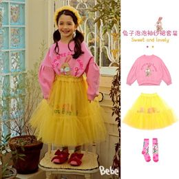 Clothing Sets Girls Sweatshirt Half Skirt Set Spring Pink Flowers Childrens Bodysuit Fashion Cute 230322