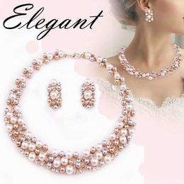 Pendant Necklaces Luxury Fashion Bridal Pearl Zircon Necklace Earring Set Simple Elegant Jewellery Set for Women Wedding Party Anniversary Gift Z0321