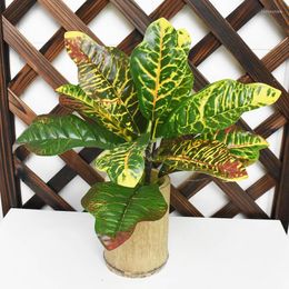 Decorative Flowers Artificial Plant Real Touch Sprinkle Golden Banyan Leaves Bouquet Bonsai Fence Wedding Outdoor Shop Green Wall Decoration