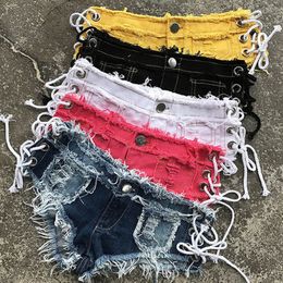 Women s Shorts MEXZT Women Denim Ripped Sexy Low Waist Jeans Female Summer Knotted Band Mini Dj Club Party pants 230322