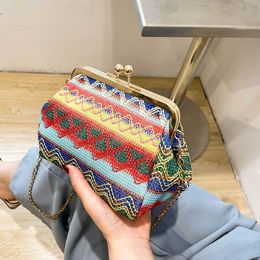 2023 New Straw Woven Bag Single Shoulder Straddle Chain Bags Mini Shell Clip Bag Ethnic Style
