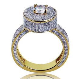 Mens cuba Rings 18K Gold Jewellery Plated Fashion Gemstone Simulation Diamond Iced Out For Men