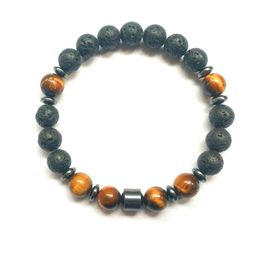 Strand 8mm Lapis Lazuli Black Lava Tiger's Eye Balance Stone Beads Reiki Prayer Yoga Bracelet Cylinder Hematite Buddha Charms Jewelry Beaded