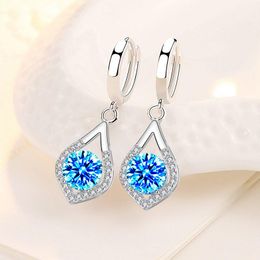 Dangle Earrings & Chandelier Charming Blue Crystal Water Drop Pink Zircon White Round Stone For Women Wedding Jewelry Silver Color EarringsD