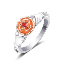 Wedding Rings Hainon Fashion Red Zircon Rose Flower Silver Color For Women Hand Hold Engagement Ring Female Jewelry