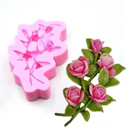 Cake Tools 3D Rose Flowers With Leaves Fondant Border Decorating Silicone Mould DIY Baking Mould Jelly
