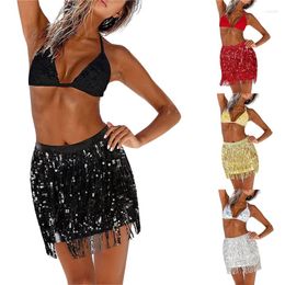 Skirts Women Sequined Fringe Skirt Glitters Elastic Waist Miniskirt Mini For Dance Rave Party Black/Silver/Gold/Red
