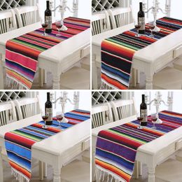 Table Runner Rainbow Table Runner Stripe Table Runners with Tassel Mexican Tablecloth for Wedding Party Cotton Tablecloth Flag 34x212cm 230322