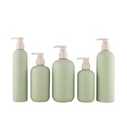 Empty Green HDPE Plastic Lotion Pump Bottle 200ml 250ml 300ml 400ml 500ml Eco Friendly Cosmetic Packaging Shampoo Shower Gel Round Shoulder Refillable Container