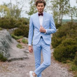 Men's Suits Blazers Luxurious 2 Pieces Men's Wedding Suit Slim Fit Groom Tuxedos Lapel Formal Business Sky Blue Male Suits BlazerPants 230322