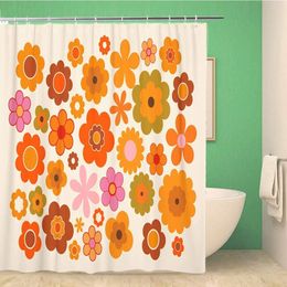 Shower Curtains Shower Curtain Orange 70S Vintage Flowers Green Power 1970 Retro Seventies 66x72 Inches Waterproof Polyester Bathroom Decor Set 230322