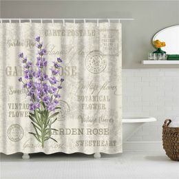 Shower Curtains Tropical Plant Palm Leaf Cactus Lavender Bathroom Curtain Shower Curtains Bath Screen Frabic Waterproof Polyester with Hooks 230322