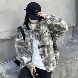 Women's Jackets Hong Kong Style Retro Tie Dyed Denim Jacket Women's Spring 2023 Korean Loose Fried Street Versatile