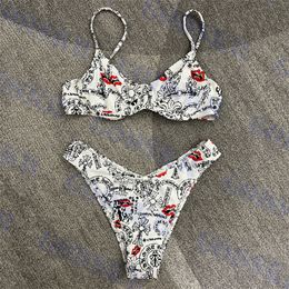 Fashion Pattern Bikini Brand Logo Womens Swimwear Summer New Strappy Swimsuit Two Piece Set