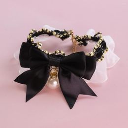 Dog Collars Polyester Good Bow-knot Pet Collar With Imitation Pearl Pendant 2 Colours Easy-wearing Product