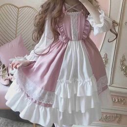 Casual Dresses QWEEK Kaii Lolita Maid Dress Pink Goth Gothic Birthday Party Dress Puff Sleeve Japanese Harajuku Ruffle Lace-up Soft Girls G230322