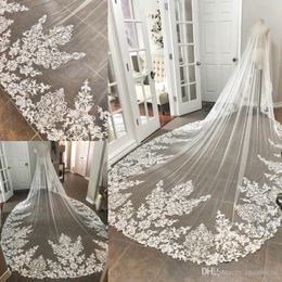 Bridal Veils Vintage Ivory White Cathedral Length Wedding 1T One Layer Lace Appliqued Veil With Combs