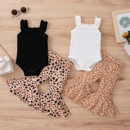 Clothing Sets FOCUSNORM 2pcs Infant Baby Girls Cute Clothes Sets 018M Sleeveless Solid Ribbed Romper TopsFlowersLeopard Flare Pants Z0321