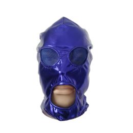 Costume Accessories Adult Cosplay Blue shiny metallic hood open blue mesh eyes and mouth Costumes Party Accessories Halloween Masks