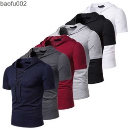 Men's T-Shirts Hooded T Shirt Men 2021 New Short Sleeve Streetwear O Neck Mens tshirts Summer Casual Slim Fit Hoody Tee Shirt Homme Top Tees W0322