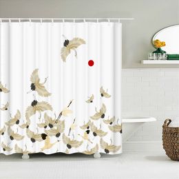 Shower Curtains 3D Shower Curtain Japanese-style Flower Birds Printed Bathroom Curtain with Hook Waterproof Bath Screen Home Decoration Curtain 230322