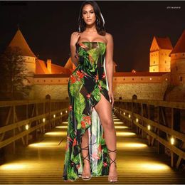 Casual Dresses Women Floral Print Off Shoulder Summer Beach Swimsuit Cover Ups Dress Sexy See Through Mesh Ruffles Night Club Party Maxi