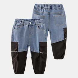 Jeans Spring Autumn Casual 2 3 4 5 6 8 10 12 Years Children's Clothing Denim Zipper Pocket Patchwork Jeans For Kids Baby Boy 230322