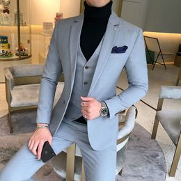 Men's Suits Blazers 3 Pieces Suits JacketsPantsVest Wedding Dress Suits For Men Blue Plaid Formal wear Suits Men Slim Groom Suits Size XS-5XL 230322