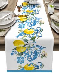 Table Runner Mediterranean Lemon Flower Table Runners Kitchen Runner Dinning Wedding Table Decoration Coffee Table Rustic Home Tablecloth 230322